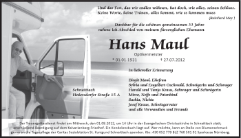 Traueranzeige von Hans Maul von Pegnitz-Zeitung